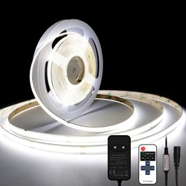 COB LED Strip 6000 K Daylight White, 5 m Dimmable Flexible 24 V COB LED Strip Light Set, 480 LEDs/M, GS Power Supply, with RF Remote Control, CRI90+ Bright Under-Unit Light for TV, DIY Decoration