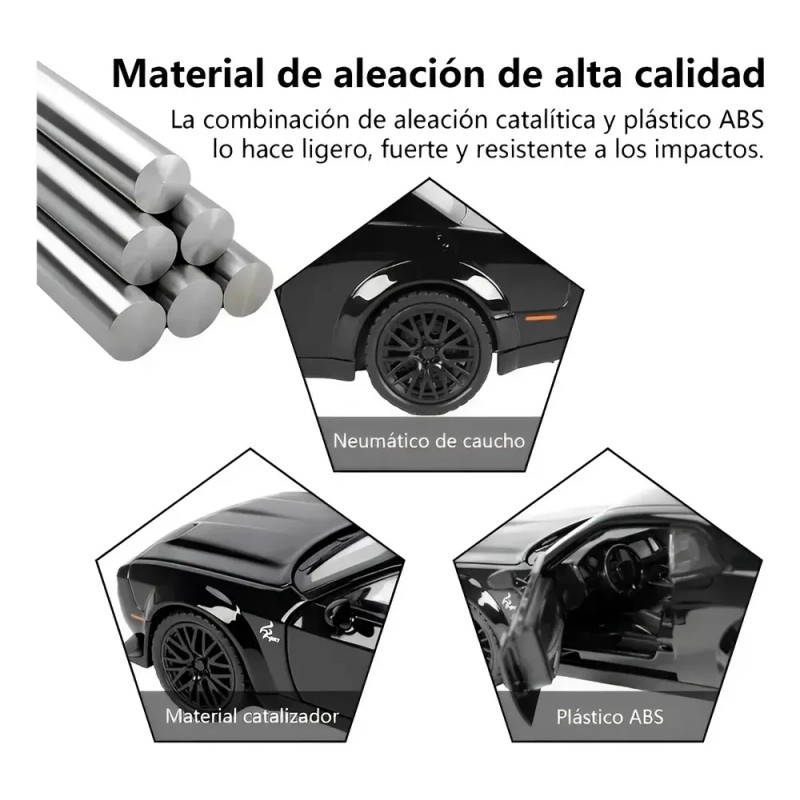 Dodge Challenger Hellcat Metal Escala 1:32 Luz Y Sonido Base.
