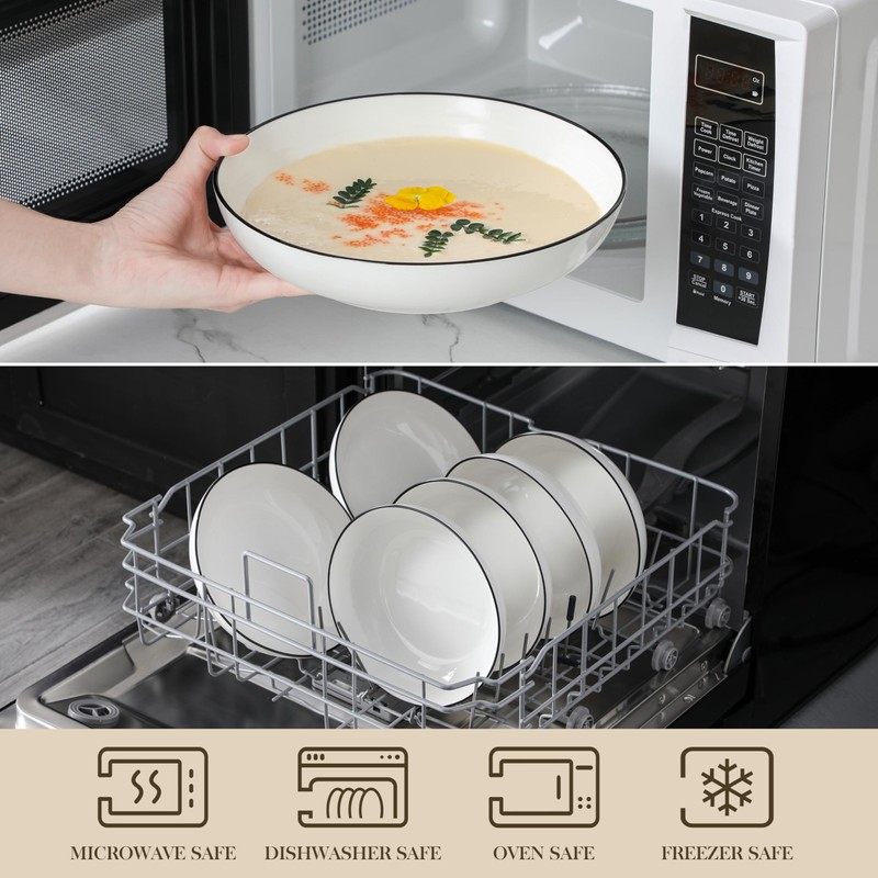 MALACASA 8.85" Large Pasta Bowls, 42 OZ White Salad Bowls