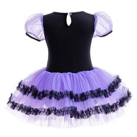 Dressy Daisy Girls Princess Tutu Ballet Dress Dance Ballerina Costume Outfit Leotard Tulle Skirt with Sequins and Pom Poms, Purple, Size 6–7