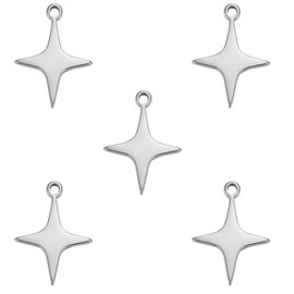 KKJOY 5Pcs Stainless Steel Charms for Jewelry Making and Crafting, Star 4-Pointed Pendant Mini Charm Craft Supplies Accessories for DIY Bracelet Necklace Earrings