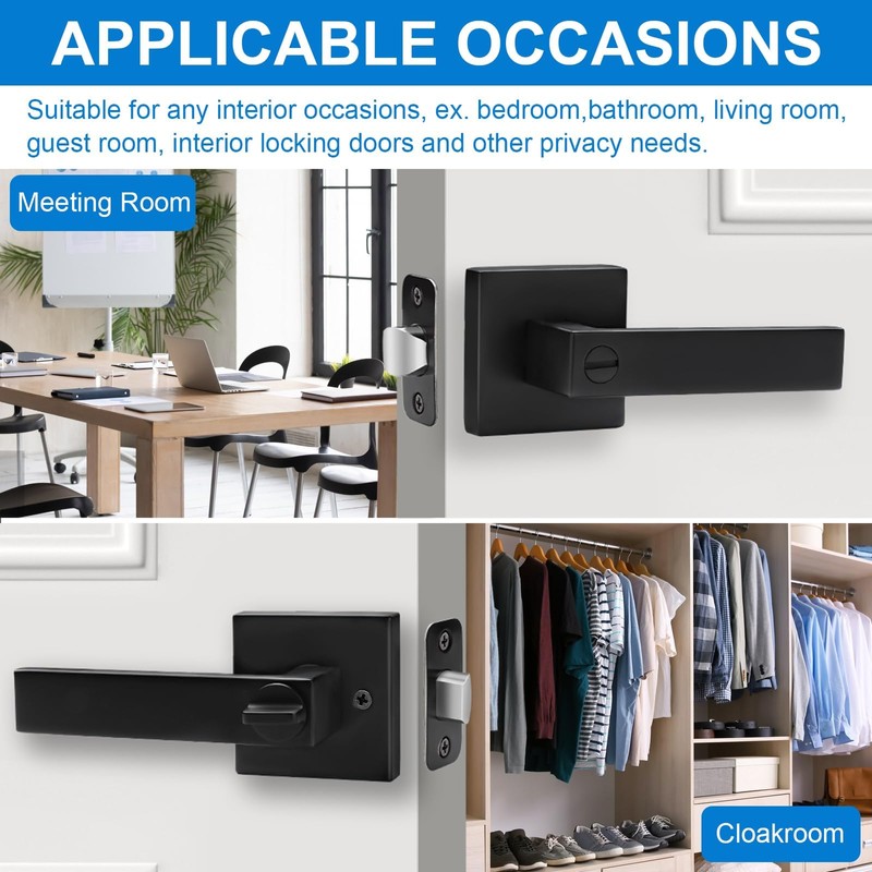 Hasmikit 8 Pack Matte Black Door Handles Privacy Door Levers,