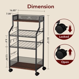 Homsorout Can Organizer for Pantry - Rolling Snack Cart, Multi-Layer Soda Can Organizer for Pantry, Mobile Beverage Storage Rack with Wheels, Versatile Metal Shelf for Kitchen and Office, Black Brown
