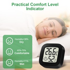 Ainiv Digital Hygrometer Indoor Thermometer, Mini Room Thermometer with LCD Display and Face Lcons, Humidity Gauge with Temperature Humidity Monitor for Bedroom, Baby Room, Warehouse, Cellar, Car