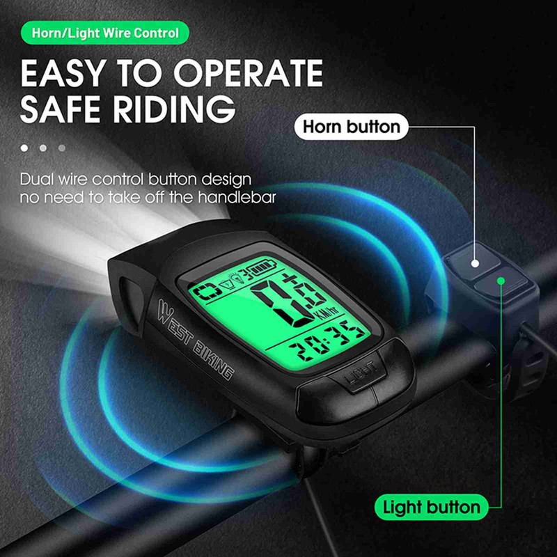 3 in 1 Bike Computer with Headlight Horn IP64 Multifunction