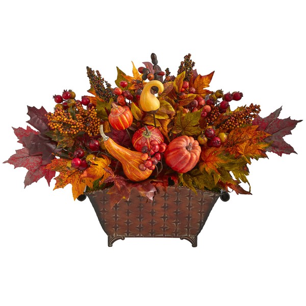 Nearly Natural 27in. Pumpkin, Maple Leaf and Berries Artificial Arrangement