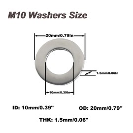 Fajoeda Pack of 25 Flat Washers M10, Large Washers Stainless Steel M10 A2 V2A 304 Washer for Screws, Nuts, Threaded Rod, M10 x 20 mm x 1.5 mm