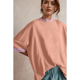 Womens Oversized T Shirts Summer Casual Loose Fit Colorblock Tops Basic Short Sleeve Tee Shirts,Pink,S