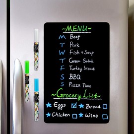 CUHIOY Magnetic Black Dry Erase Board for Fridge 12x8'', Small Magnetic Refrigerator Chalkboard - Easy to Clean Surface, Fridge Grocery List Magnet Whiteboard, 3 Markers pens and Eraser