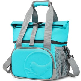 SUNNY BIRD 14L Large Insulated Lunch Bag, Leakproof and Dual Compartment Lunch Cooler Box for Women Adult and Men, Fits 21 Cans (Aqua Blue 01)