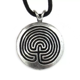 NEW Wicca Protection Amulet 1.5" Labyrinth Spiral Pewter Pendant with Cord