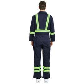 TopTie Men's Work Coverall High Visibility Coverall with Reflective Trim-Navy-XL Regular
