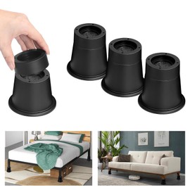 shouwuhho Bed Risers 2 inch, 3 Inch, Heavy Duty Round Furniture Risers Lifts 3" for Table, Desk Leg, Sofa, Couch, Adjustable Bed Frame Risers Supports Up to 6,000 Lbs, Black, 4 Pack