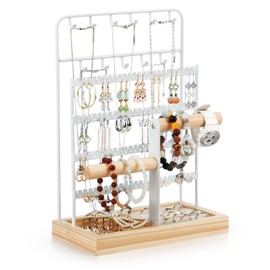 Fenghome Jewellery Stand, Jewellery Organiser, Multi-layer Jewellery Holder, Earring Storage, Earring Holder, Chain Holder for Rings, Earrings, Bracelets, Watches and Accessories (White)