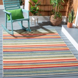 SAFAVIEH Cabana Collection Accent Rug - 4'5" x 6'5", Ivory & Green, Stripe Design, Non-Shedding & Easy Care, Indoor/Outdoor & Washable-Ideal for Patio, Backyard, Mudroom (CBN323A)