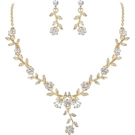 Jewellery Set for Women, Vine Leaf Cluster Flower Crystal Dangle Earrings Pendant Necklace Set for Women Bride Wedding Jewelry