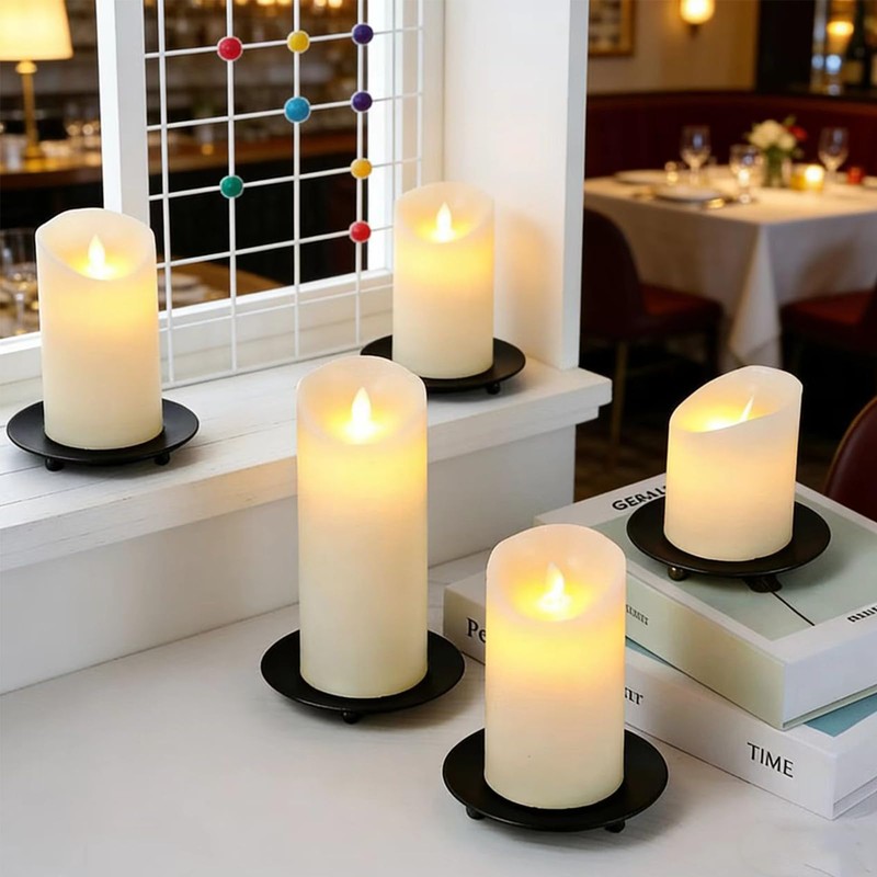 4 Pack 3.9in Iron Plate Candle Holder, Black