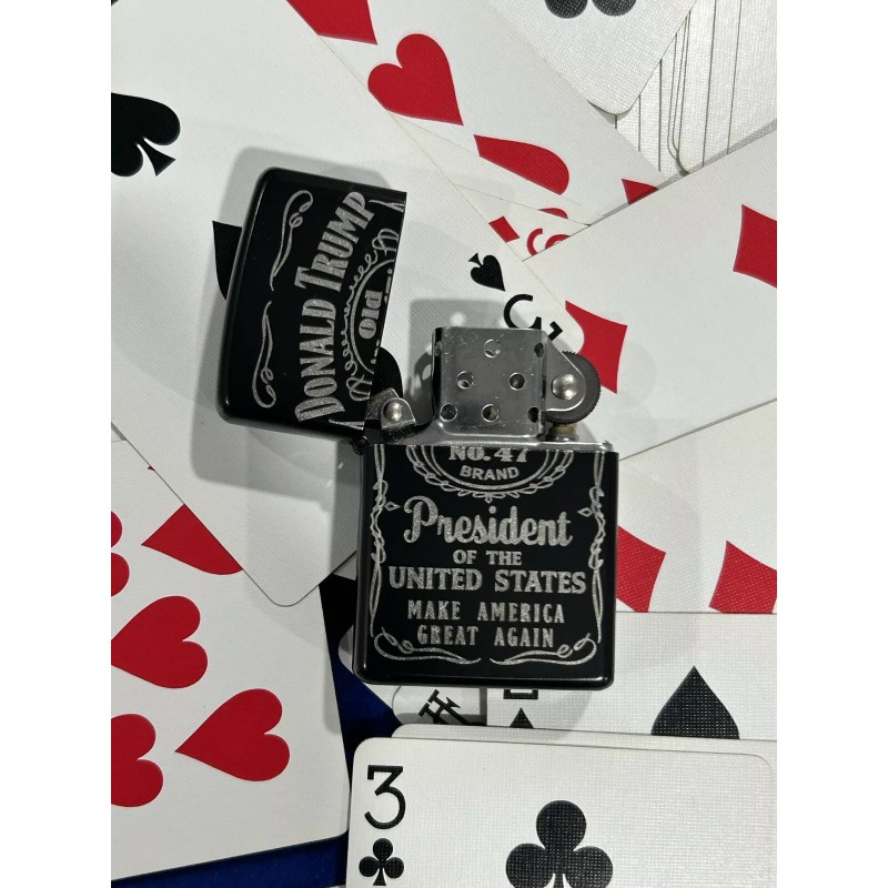 Star TRUMP Old 47 laser engraved lighter BLACK Stainless Steel