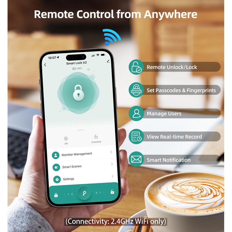 Keyless Fingerprint Door Lock Set: HEANTLE WiFi Front Door Lock