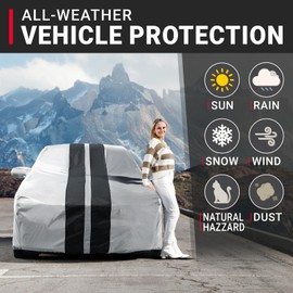 iCarCover Custom Car Cover for Buick Cascada (2016-2019) Waterproof All Weather Rain Snow UV Sun Protector Full Exterior Indoor Outdoor Car Cover (Stripe - Gray/Black)