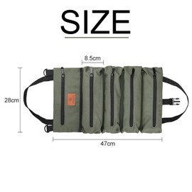 Roll Up Tool Bag, 16A Canvas Roll Up Pouch with 5 Zipper Pockets, Multi-Purpose Tool Pouch Roll(Green)