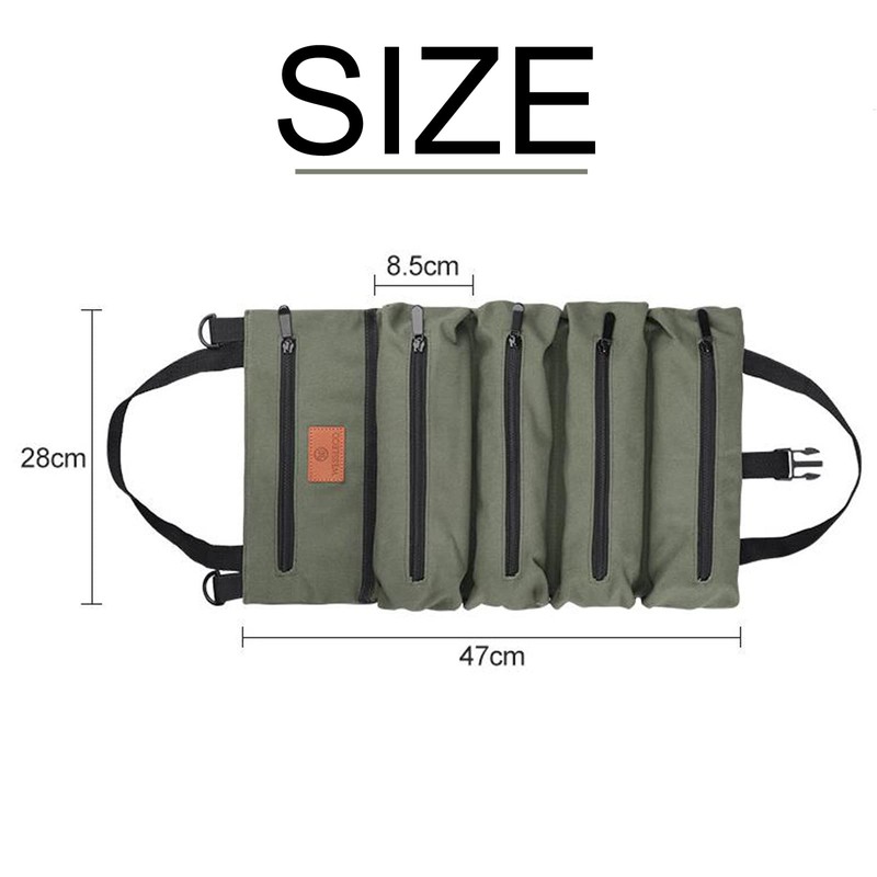 Roll Up Tool Bag, 16A Canvas Roll Up Pouch with