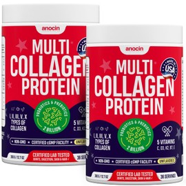 anocin Multi Collagen Peptides with Probiotics + Type I, II, III, V, X + Hydrolyzed Collagen Powder with Vitamin C+D3+B7+K2+E Hyaluronic Acid, Supports Skin Hair Nail & Joint, Grass-Fed, Non-GMO (2)