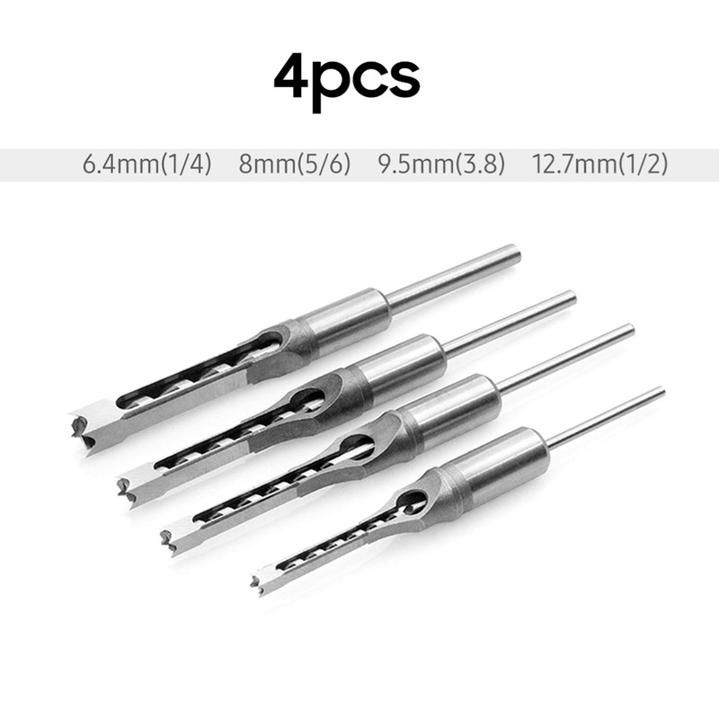 4pcs Square Hole Drill Bit Woodworking Hole Saw Mortising Chisel