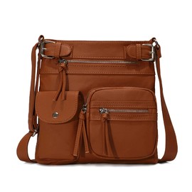 FANDARE Lightweight Crossbody Shoulder Messenger Bags Women Wallet Purse for 10.5 Inch Tablet PU Leather Waterproof Teens Small Satchel Portable for Sport Campus Work Daily Use Brown