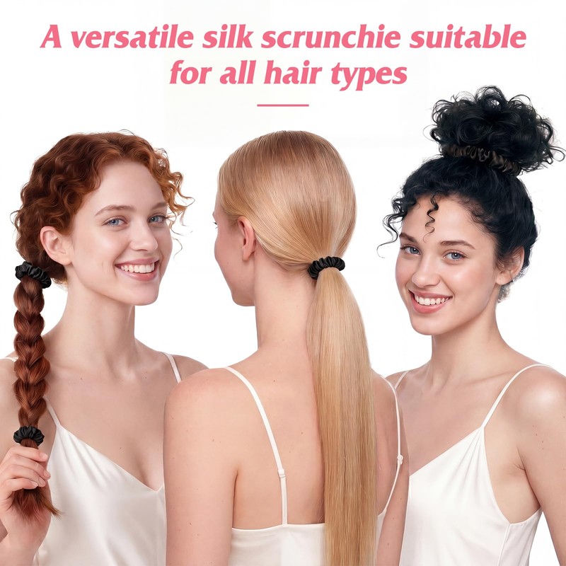 Needbrock Mulberry Silk Hair Ties, Thin Black Scrunchies for Women