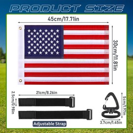 2PCS 12" x 18" Golf Cart Flags, Easy Installation Embroidery American Flags for Golf Cart, Boat,Motor Bike, American USA Golf Flag with Elastic Strap Bracket, Boat Flag Home US Flag