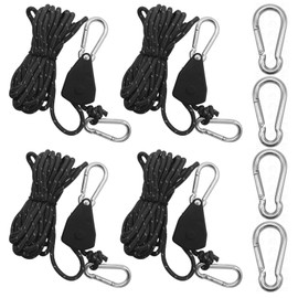 Pack of 4 Reflective Guy Ropes with Rope Tensioner, 4 m x 4 mm Adjustable Rope Ratchet with 4 Carabiners, Adjustable Nylon Cord Tensioner, Camping Cord for Tents, Fans, Plant Lights