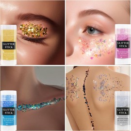 Purpurina para Cara, Brillo Corporal Cara Festival Glitter Face Glitter Stick, Cabello, Maquillaje de Larga Duración con Lentejuelas de Sirena, Maquillaje Halloween