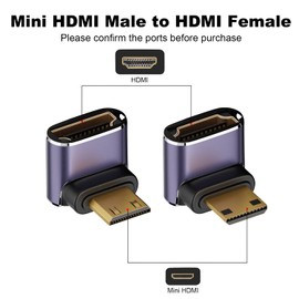 AreMe 8K Mini HDMI to HDMI Adapter (2 Pack), Up and Down 90 Degree Right Angle Mini HDMI Male to HDMI Female Converter Connector for Raspberry Pi Zero, DSLR Camera, Camcorder, HDTV, Projector
