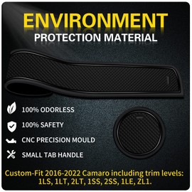 Asgohme Fit for Chevy Camaro 2016-2024 Accessories, Upgraded Custom Non-Slip Cup Holder Inserts, Center Console Liners, Door Pocket Pads, Interior Anti-Dust Liner Mats (9-PCS, Black Trim)