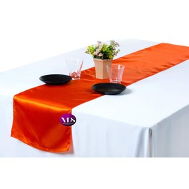 VDS set Of 10 satin Orange 12 x 108 inch Table Runner dresser For Wedding Banquet Décor Charmeuse Silk table runner ,Bridal Shower, Christmas, Birthday, Graduation, Prom, Party Table Décor