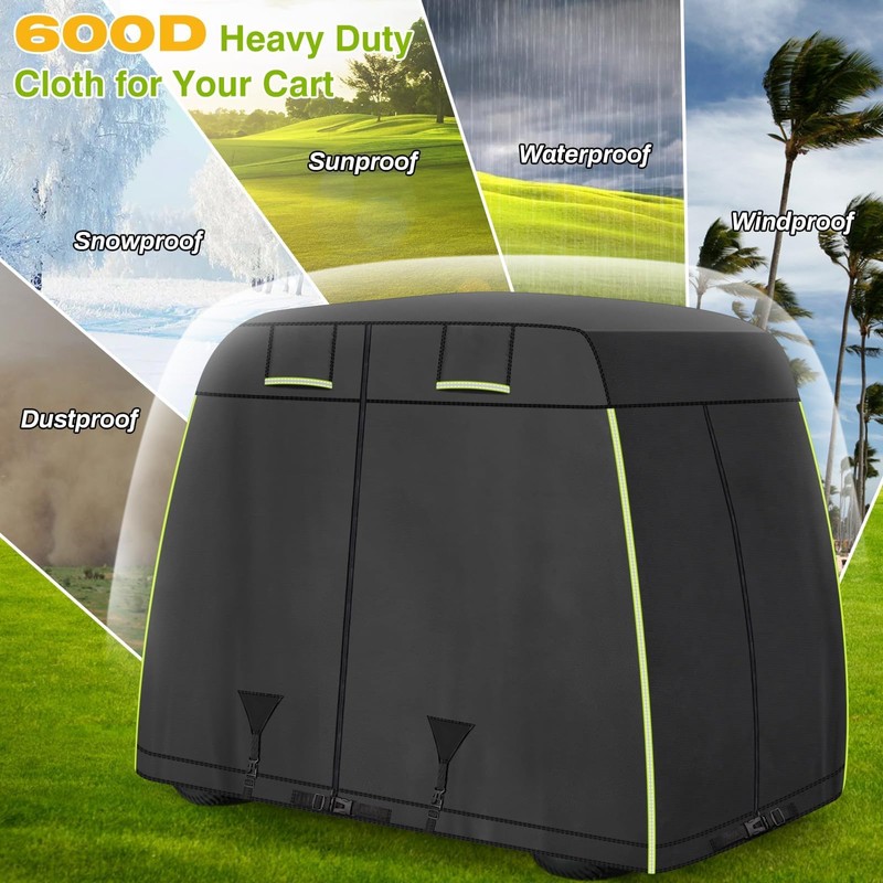 600D Oxford 2/2+2/4 Passenger Golf Cart Cover Fits EZGO, Club
