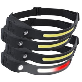 KryoLights Stirnlampe Rotlicht: 4er-Set Akku-Stirnlampen, 230°-Flutlicht, COB- & SMD-LED, 500 Lumen (LED-Stirnlampe aufladbar, Stirnlampe LED Akku USB)