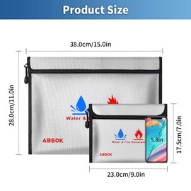 Bolsa de documentos ignífuga, bolsa de documentos segura para dinero, 15 x 11 pulgadas y 9 x 7 pulgadas, bolsa de silicona resistente al fuego, resistente al fuego, almacenamiento seguro para dinero,