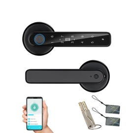 Fingerprint Door Lock, 5 in 1 Smart Door Knob with Smart App/Fingerprint/IC Cards/Password/Backup Keys, Fingerprint Door Knob with Keypad for Bedroom, Office, Apartment