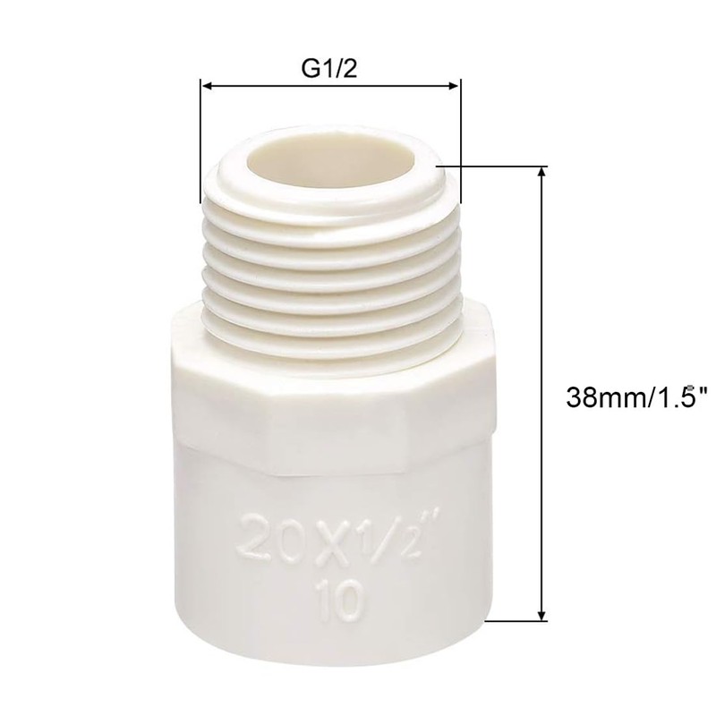 TOP-VIGOR 20Pcs PVC Pipe Fitting, 20mm Slip X G1/2 Male