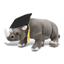 DolliBu Rhino Graduation Plush Toy - Soft Huggable Graduation Stuffed Animal Dress Up with Gown and Cap with Tassel Outfit - Graduation Gift with Personalization - 13 Inches