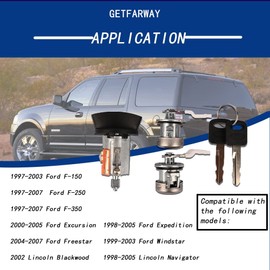 Getfarway Ignition with Door Lock Cylinder Compatible with Ford F-250/F-350 1997-2007, Ford Excursion 2000-2005, Lincoln Navigator 1998-2005 and more, Replace LC6177, DL5885, 597638 (No chip)
