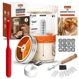 FEXUL 24oz Large Sourdough Starter Jar, Complete Mason Jars for Sourdough Starter Kit with Bread Lame, Scoring Stencils & Mat, Bread Baking Sour Dough Starter Jars Glass with Manual for Home Bakers