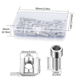 Roll-in Spring T-Nuts, 10 Pcs M6 T-Slot Bolts and Nuts, Metal Profile 8mm T Slot Nuts and Bolts, T Track T Nuts and Bolts for 3030 Aluminum Profile - M6