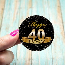 Fedyufook Black and Gold 40th Birthday Party Favor Stickers - 2 Inches - 50 Labels