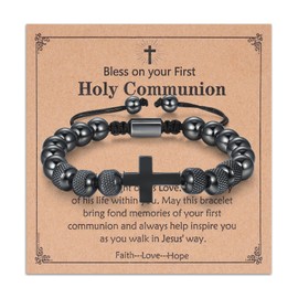 Toplstud Holy Communion Gifts for Boys, First Communion Bracelets for Boys, Adjustable Cross Beads Rope Bracelets, Christian Jewellery Religious Gift for Son Grandson Godson