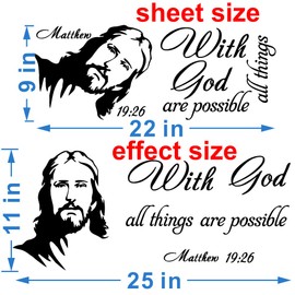 ANFRJJI God Wall Decals - with god all things is possible Wall Stickers with Bible Verse Quote and Cross Symbol - Removable PVC Wall Decor for Prayer Room, Church, Bedroom - effect 11"x 25"inch