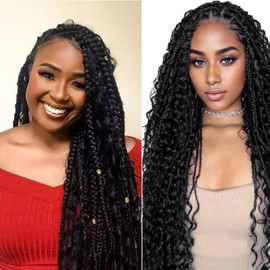 8 Packs Crochet Box Braids Pre Looped 10 Inch Boho Crochet Braids with Curly Ends 1B/30 Goddess Box Braids Crochet Hair for Black Women