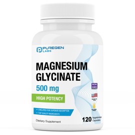 Magnesium Glycinate 500mg [High Potency] 120 Veggie Caps, Chelated for Superior Absorption | No Harmful Additives | Non-GMO, NO Gluten and Dairy, Gentle on Stomach - Made in USA